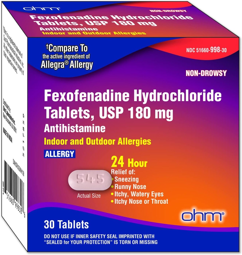 Ohm Non-Drowsy Fexofenadine Antihistamine Indoor Allergy Relief Tablets 30ct