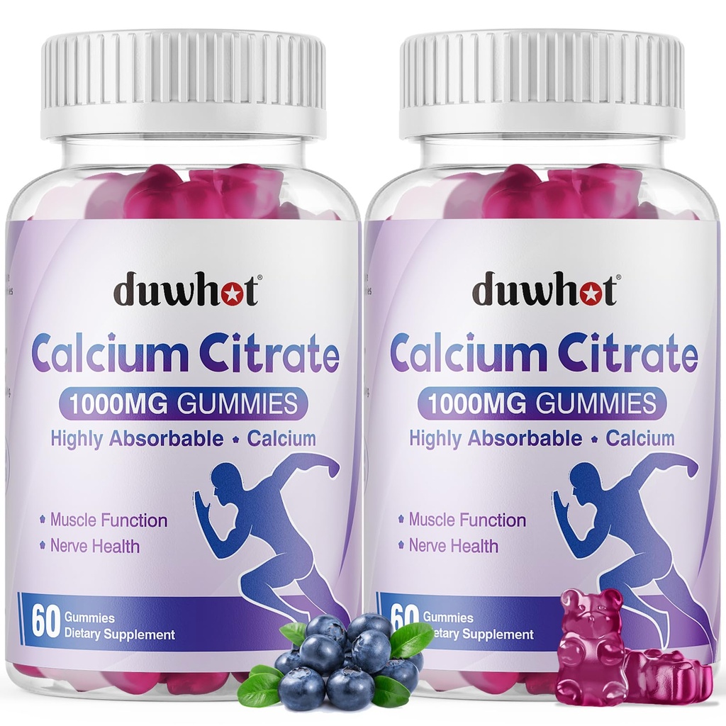 Citrate de calcium Gummies, Citrate de calcium à croquer 1000mg pour le soutien osseux, musculaire et immunitaire, Absorption ultime Suppléments de calcium pour les femmes et les hommes, Blueberry,120 Chews