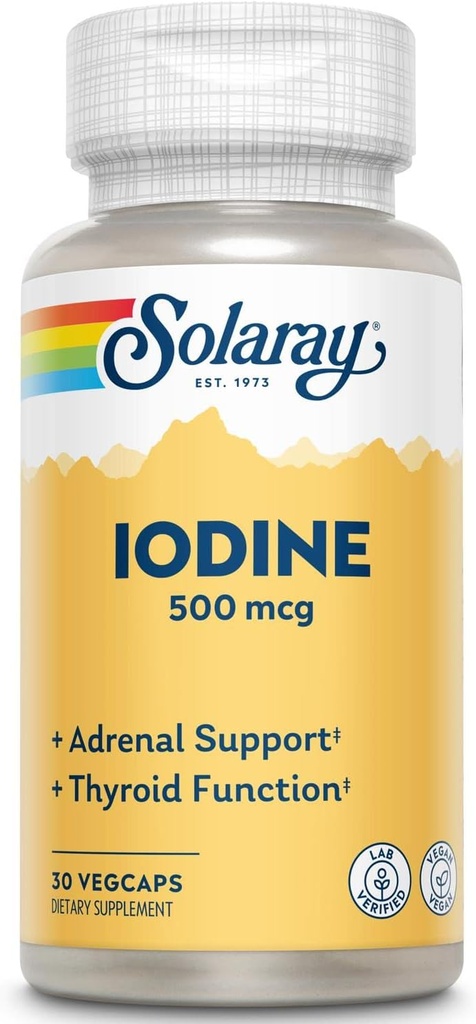 Solaray Iodine 500 mcg | Kann helfen Gesunde Schilddrüsenfunktion, Stoffwechsel, Fokus und Energie | Non-GMO, Vegan | 30 VegCaps | Paket von 2