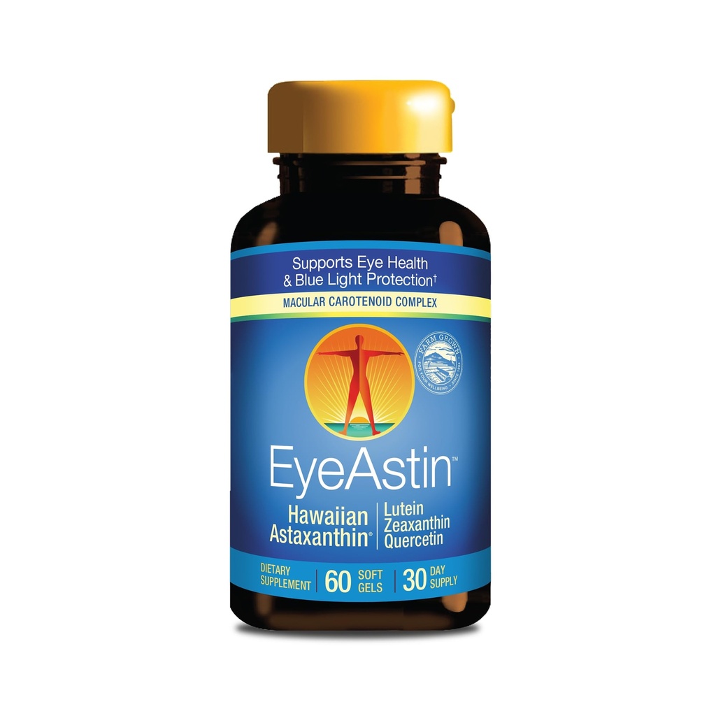 EyeAstin, BioAstin Hawaïen Astaxanthine avec Lutéine et Zeaxanthine, soutient la santé des yeux naturellement, 60 Compte