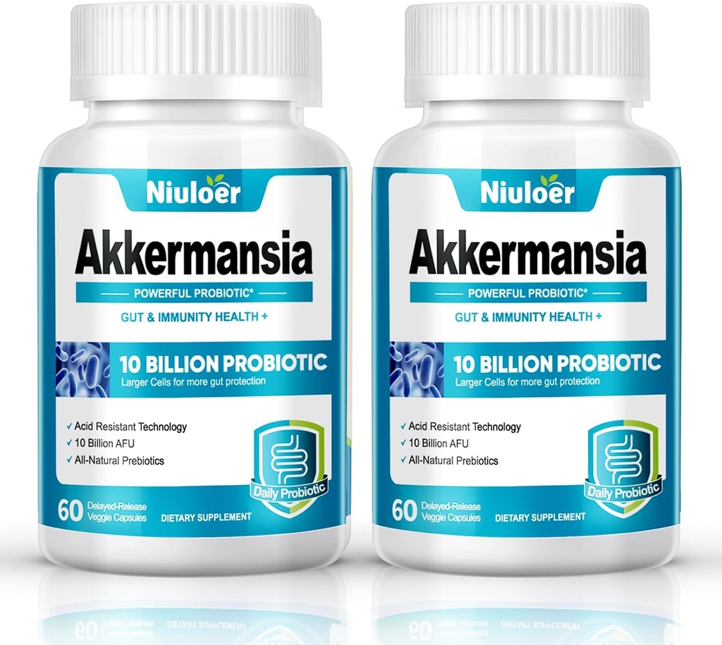 Akkermansia Probiotic, GLP-1 Probiotics for Women & Men - 10 Billion AFUs + Organic Prebiotics, Digestive, Gut, Immune & Overall Health, Enhances Gut Digestive Lining Function (60 Kapseln, 2-Pack)