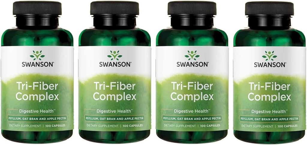 Swanson Tri Fibre Complex - Supplément de santé digestif avec Psyllium, Oat Bran et Pectine de pomme - (100 Capsules) (4 Pack)