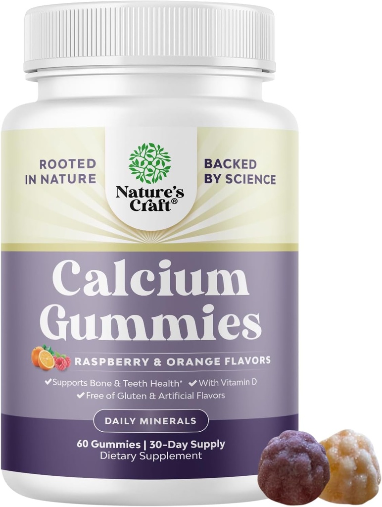 Hohe Absorption Kalziumgummis mit Vitamin D3 - Delicious Kalzium 500 mg Gummi für Erwachsene - Kaubare und Vitamin D Ergänzung für Knochen Gesundheit & Immun Unterstützung Gelatin-Free 60ct (1 Pack)