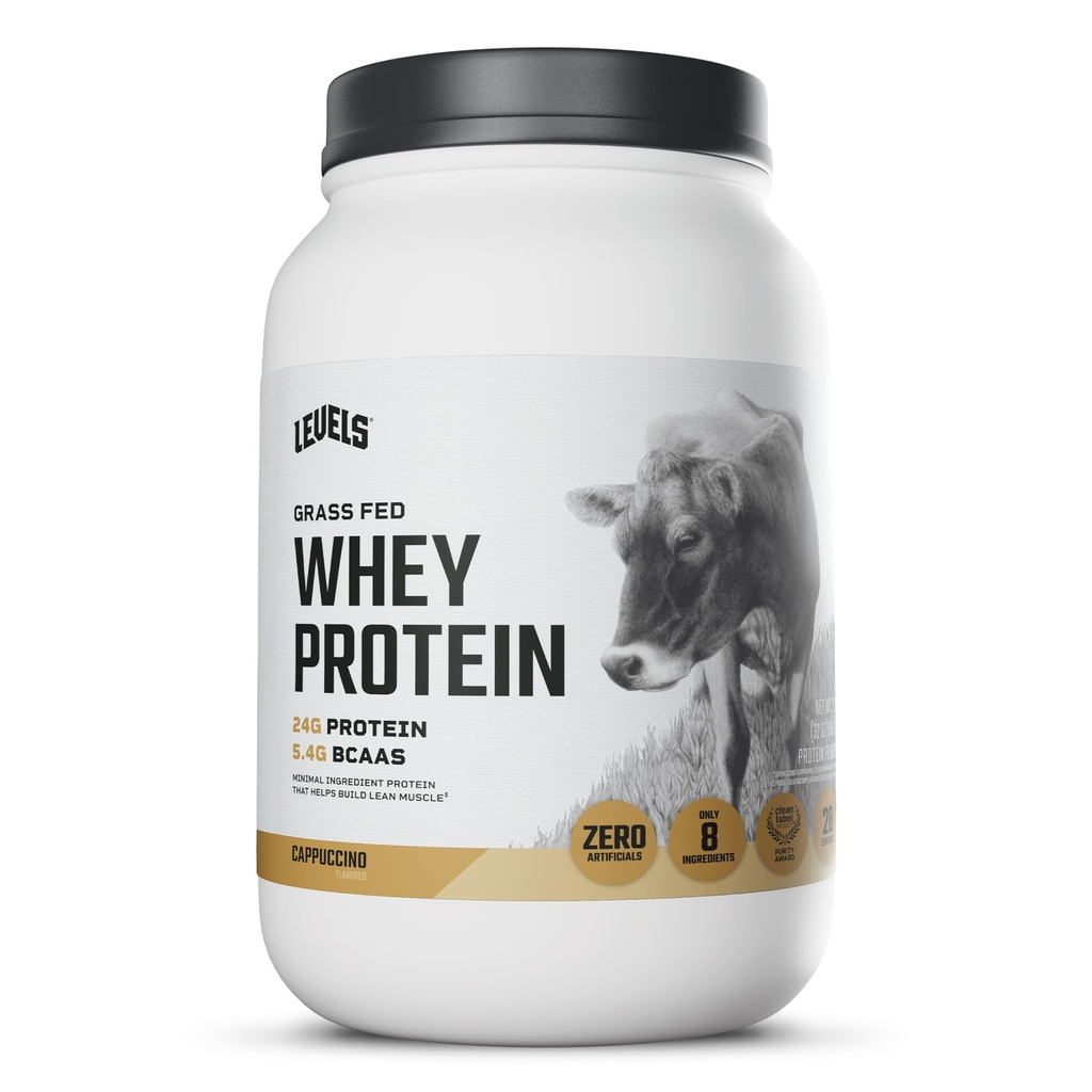 Levels Gras Fed Whey Protein Powder, No Artificials, 24G Protein, Cappuccino, 2LB