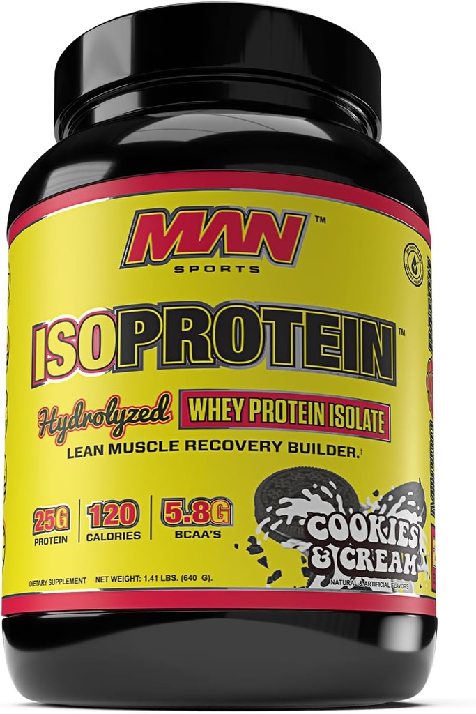 MAN Sports New Flavor ISO-Protein Hydrolyzed 100% reines Whey Protein Isolate Pulver, Cookies und Creme, 1.42 Pfund (20 Tage Versorgung)