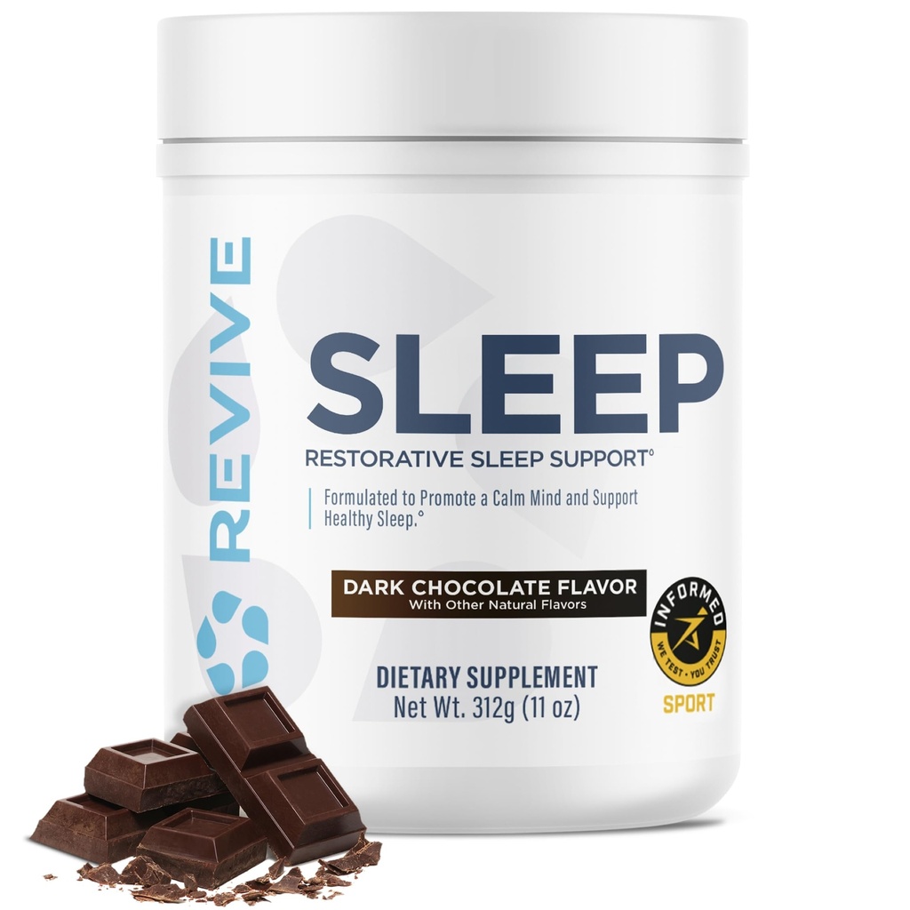Revive MD Supplément de soutien au sommeil pour adultes, chocolat noir - Suppléments de sommeil avec Magnésium (Glycinate), Inositol, Glycine & L-Theanine - favorise la relaxation et la santé du sommeil (30 portions)