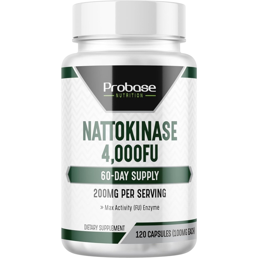 Probase Nutrition Nattokinase Supplement 4.000 FU Servings, 120 Kapseln (Derived from Japanese Natto) Systemische Enzyme für Herz- und Kreislaufunterstützung