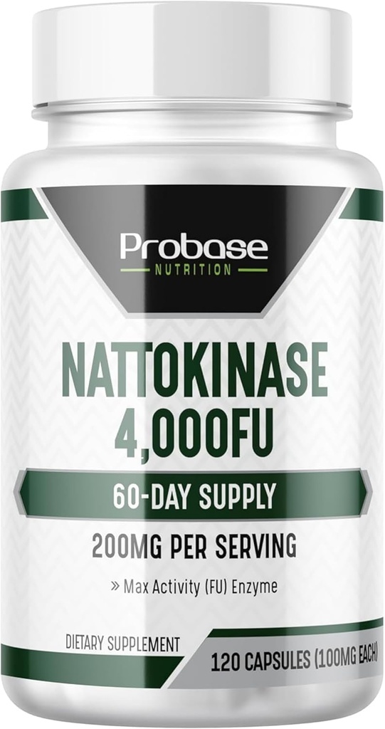 Probase Nutrition Nattokinase Supplement 4.000 FU Servings, 120 Kapseln (Derived from Japanese Natto) Systemische Enzyme für Herz- und Kreislaufunterstützung