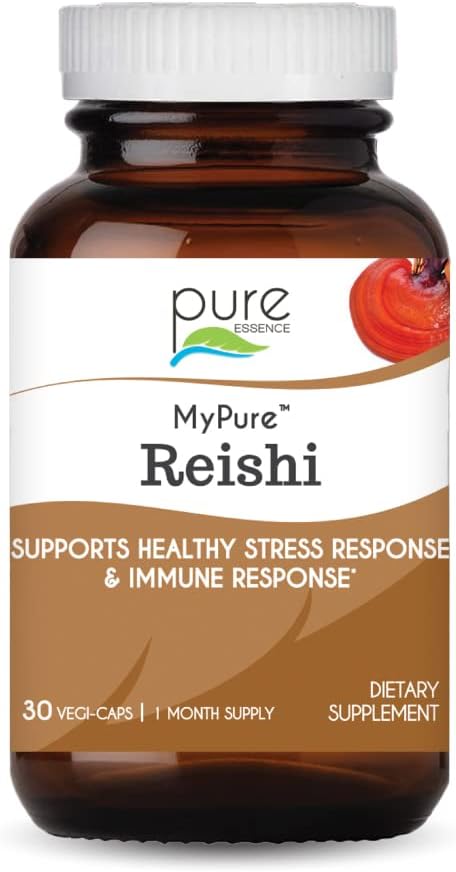 PURE ESSENCE LABS MyPure Reishi Organic Mushrooms Supplement - 100% Echter Pilzextrakt für Immununterstützung, Stress, Bau Energie (30 Kapseln)