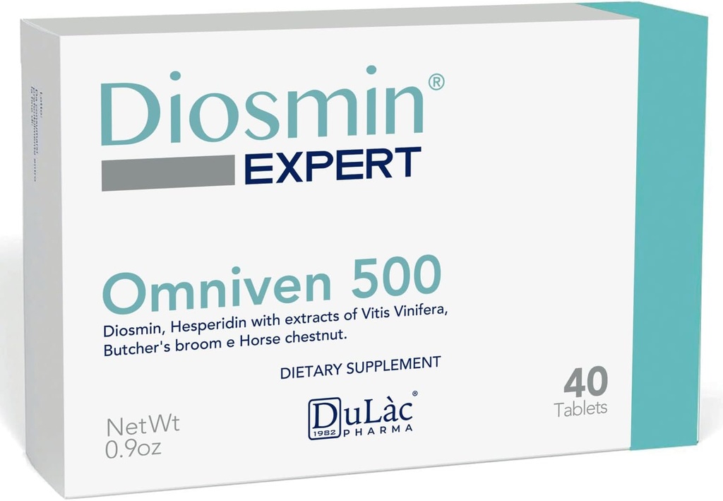 Dulàc - Omniven 500-40 Tabletten Diosmin, Pferde-Kastanien-Extrakt, Metzger Broom, Hesperidin. Nahrungsergänzungsmittel, Made in Italy