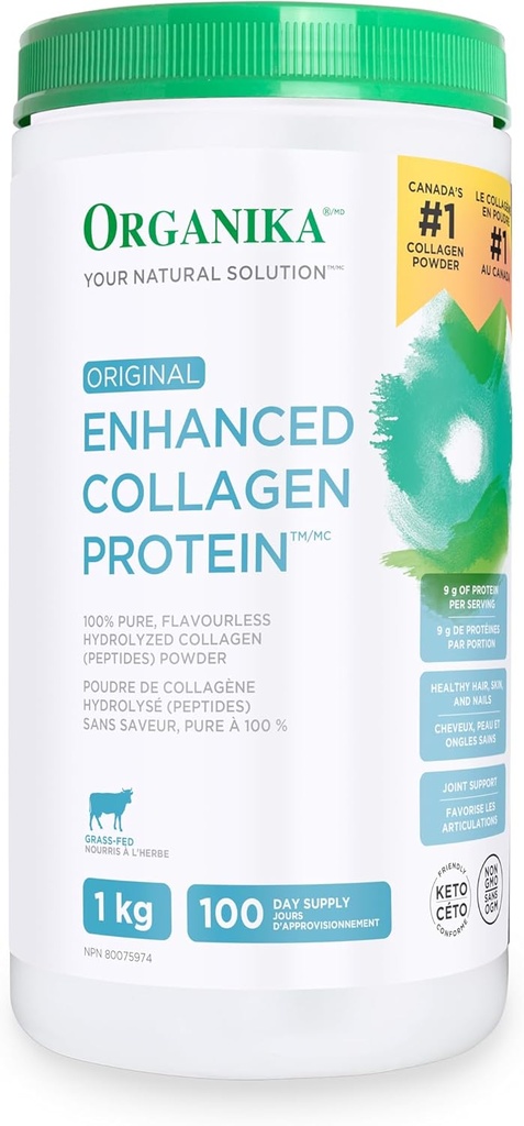 Organika Original Enhanced Collagen, 100% reines, geschmackloses hydrolysiertes Collagen (Peptide) Pulver, 1kg