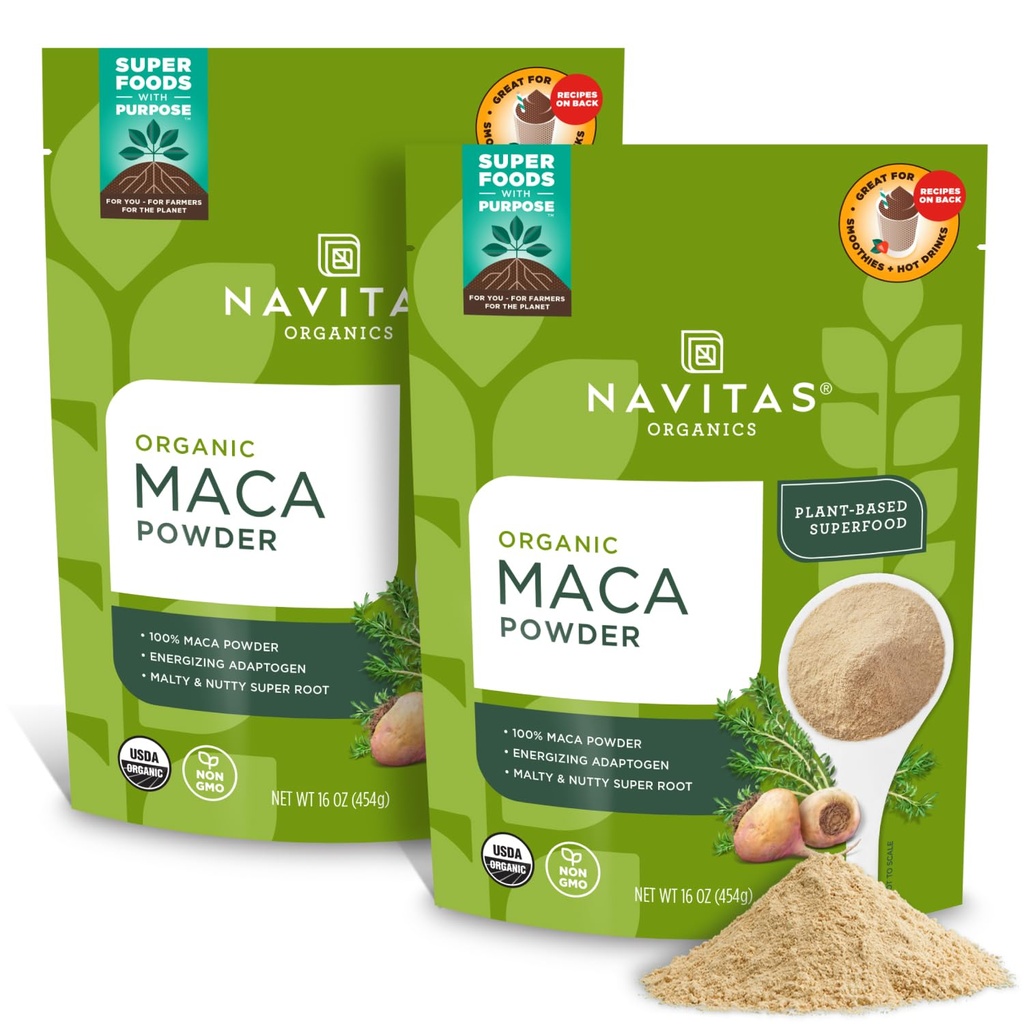Navitas Organics Maca Powder, 16oz (2-Pack), 181 portions - biologique, non-gmo, séché à basse température, sans gluten, brun clair