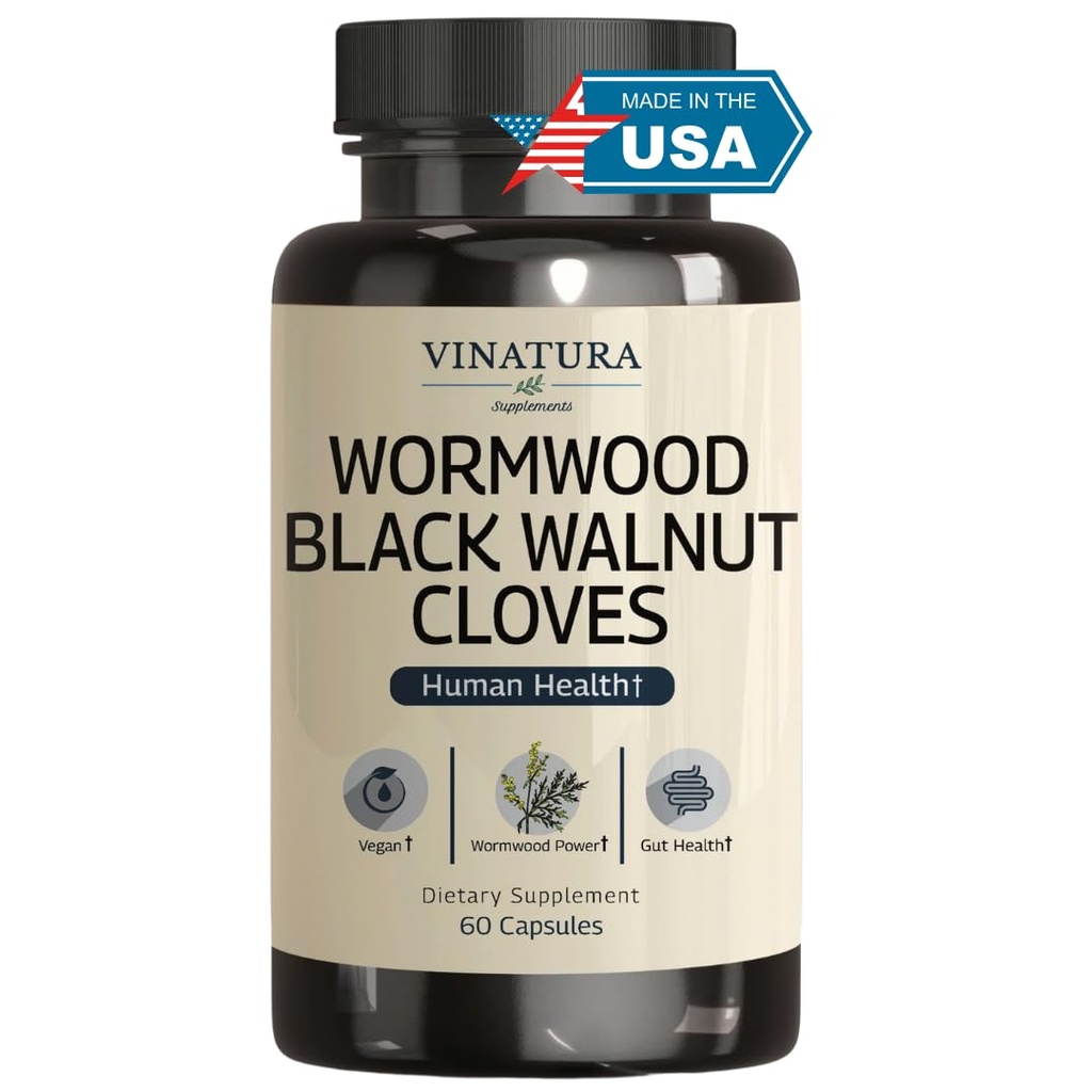 VINATURA Wormwood Black Walnut Clove Kapseln - Cleanse, Detox, Intestinal Guard Formula Supplement für Menschen, mit Wormwood Kräuter, Black Walnut Extract Combination, 60 Kapseln