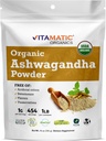 Vitamatic Certified USDA Organic Ashwagandha Powder – 1 lb (16 oz) Withania Somnifera | Ayurvedic Adaptogen for Stress Relief, Energy, Mood & Immun Support