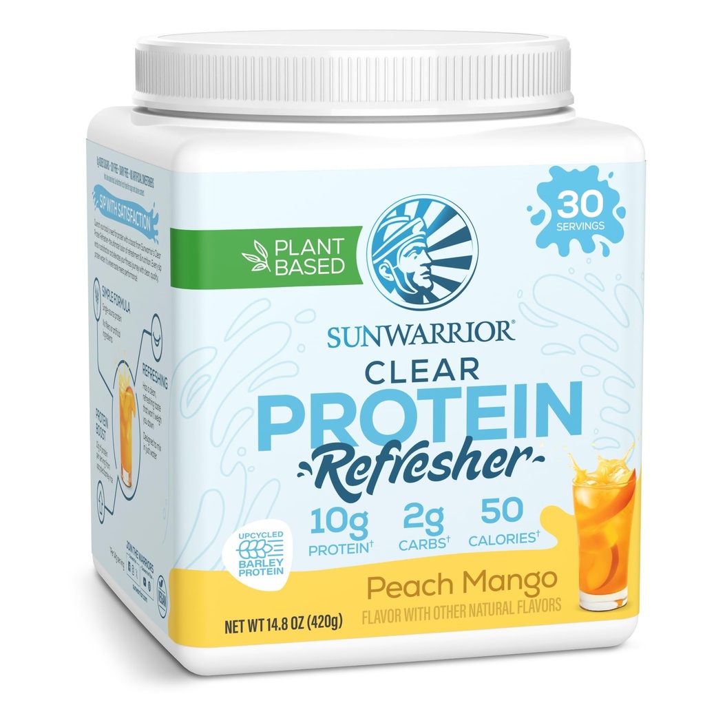 Sunwarrior poudre de protéines claires à base d'eau végétale mélange, végétalien et rafraîchissant protéines et supplément d'hydratation 10g par service de pêche mangue aromatisée 420g Tub 30 portions