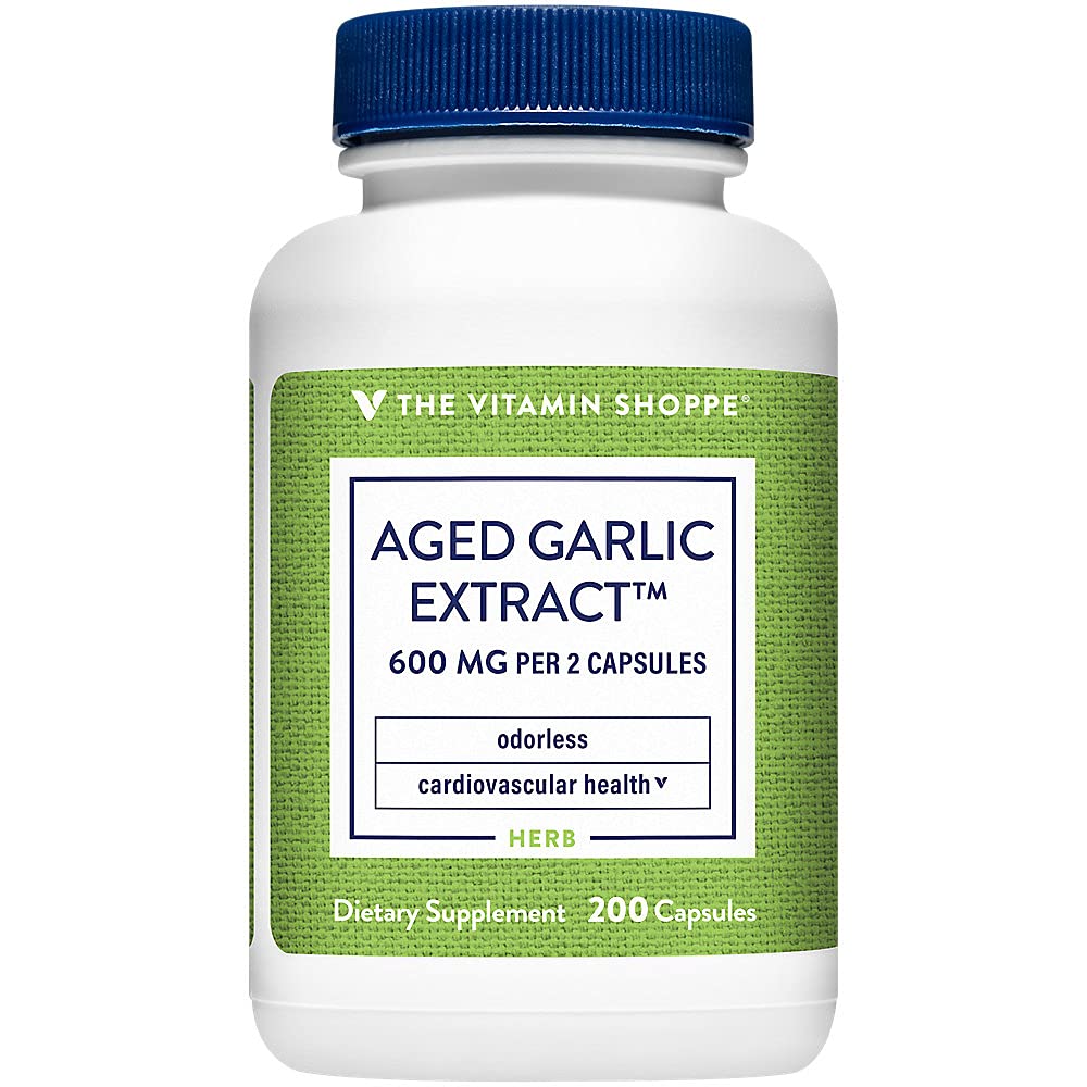 Der Vitamin Shoppe Odorless Aged Knoblauch Extrakt - Unterstützt Herz-Kreislauf-Gesundheit - 600 MG (200 Kapseln)