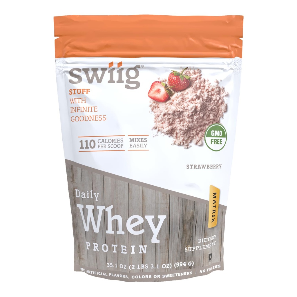 swiig Premium Daily Whey Protein Matrix Strawberry 2.2 lb – 20g Protein Gluten-Free Non-GMO Keine Füllstoffe keine künstlichen Aromen mit Aminosäuren für Muskelrückgewinnung Alle natürlichen Formel