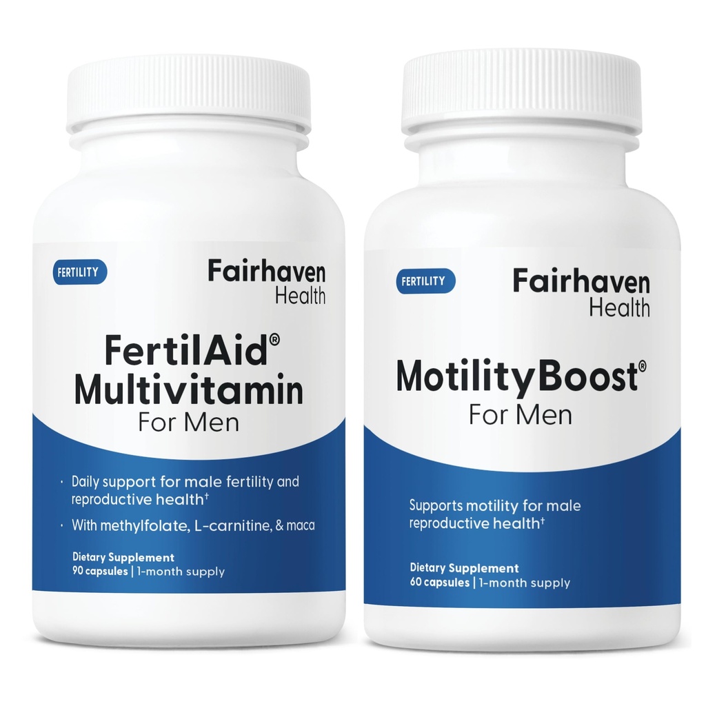 FertilAid pour les hommes et MotilityBoost Combo, vitamines prénatales et supplément de fertilité masculine pour soutenir le dénombrement et la motilité avec L-Carnitine, CoQ10, Zinc et plus, 150 Capsules, 1 mois d'approvisionnement