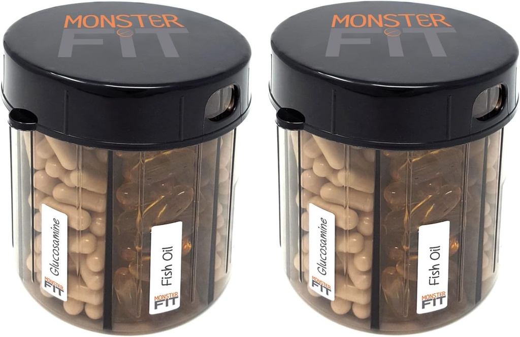 Monster Supplement Medication Pillenspender auf Compartment Etiketten - Extra große Säule Container Flaschengriffe Fast jede Ergänzung - einfach zu verzichten (Monster Fit - 2 Pack)