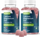 Viteey Calcium Magnesium Zink-Gummien mit Vitamin D3 - unterstützt Knochengesundheit, Nerve & Immunfunktion - Calcium Magnesium Zink D3 für Erwachsene & Jugendliche - GMO Free - Kaubare Himbeer-Flammen-Gummi