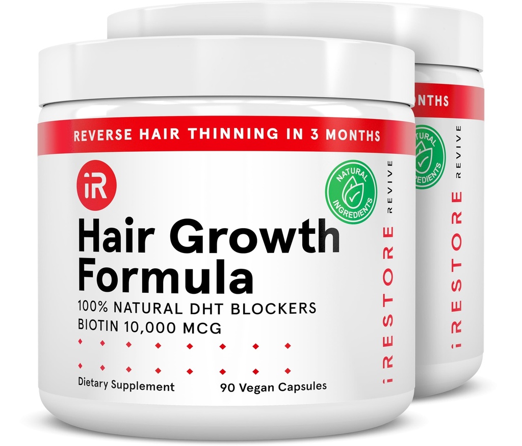 iRestore Hair Growth Supplement – Natürliche DHT Blockers & Multivitamin Blend – Vegan, Non-GMO, 90 Kapseln – unterstützt Thicker, stärkeres Haar für Männer und Frauen – 2-Pack