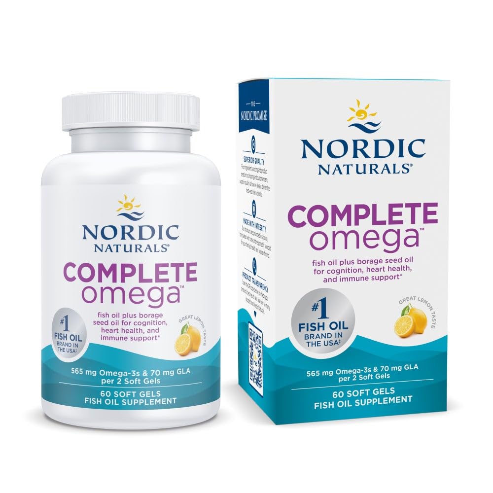 Nordic Naturals Complete Omega, Lemon Flavor - 60 gels mous - 565 mg Omega-3 - EPA & DHA avec ajout de GLA - peau saine, cognition, humeur positive - non-OGM - 30 portions