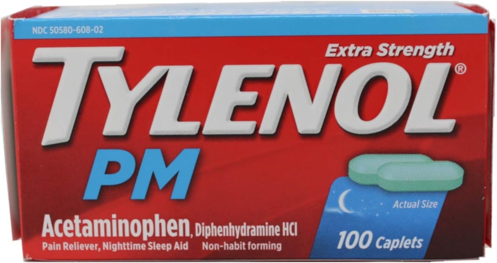 TYLENOL PM Extra Strength Pain Reliever/Nighttime Sleep Aid Caplets 100 ea