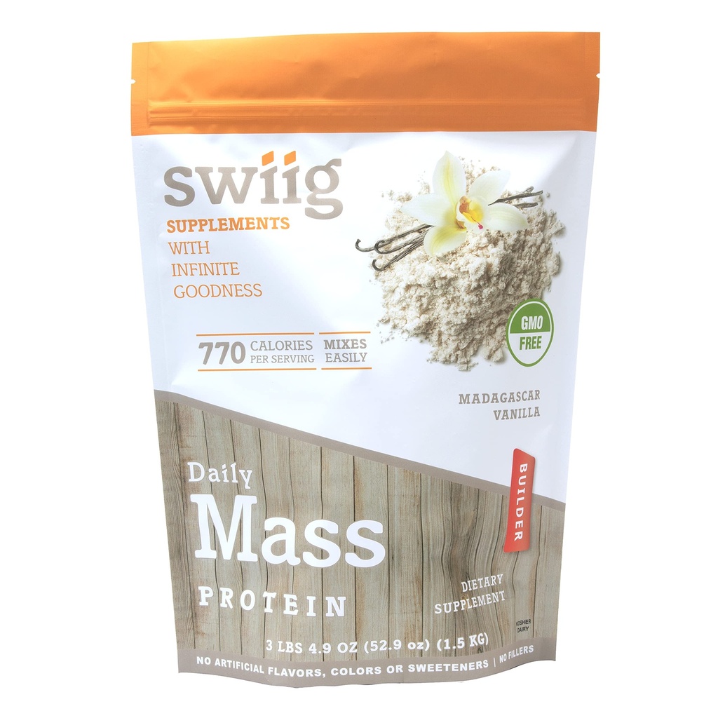 swiig Mass Builder Protein Pulver, Madagaskar Vanille, keine GMO Zutaten, keine künstlichen Aromen, Farben oder Süßungsmittel, keine Füllstoffe, 3.3 Pound Bag