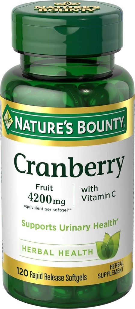 Natur Bounty Cranberry Fruit 4200 mg, Plus Vitamin C, 120Softgels..