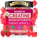 Kreatin Monohydrat-Gummi für Männer & Frauen 120 CT - 5600mg Kreatin Monohydrat pro Servieren - Vegan, Zucker Kostenloses Kaubares Kreatin Monohydrat für Muskelkraft, Energie Boost (Raspberry Flavor)