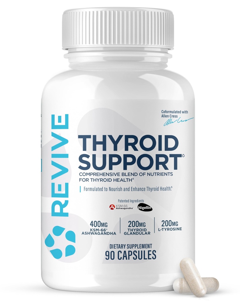 Revive MD-Thyroid-Supplement für Männer und Frauen - Umfassende Mischung von Nutriten unterstützt gesunde Schilddrüsenfunktion mit essentiellen Vitaminen, Mineralien und Kräutern (90 Kapseln, 30 Portionen)