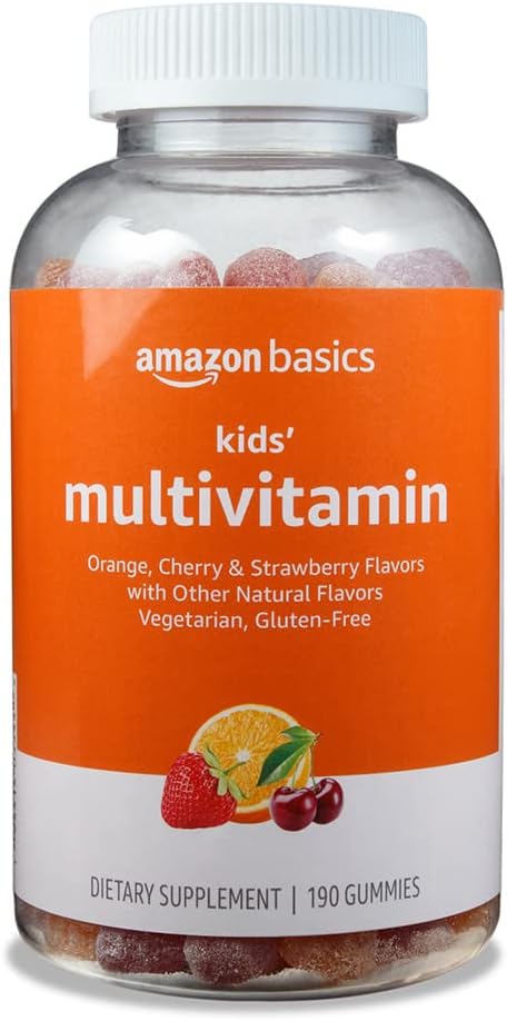 Amazon Basics Multivitamine pour enfants, 190 Gummies, orange, cerise et fraise (précédemment Solimo)