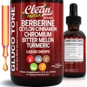Nutra berbère propre avec supplément de cannelle Ceylan gouttes liquides + Extrait de mélône amère, Glucomannane, Gymnema, Chrome, Turcuma, Ginseng Panax biologique, soutien GLP-1 Moringa