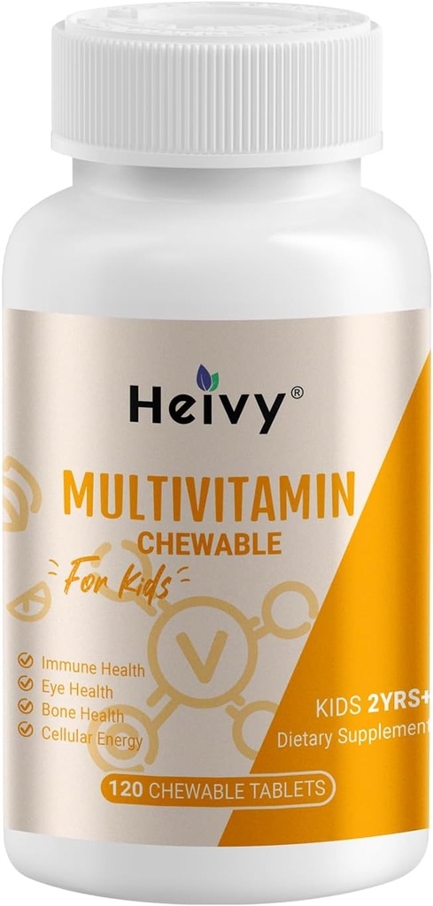 Heivy Kleinkinder Multivitamine, Kinder Kaubares Vitamin D3, C, Vitamin B12, B6, Vitamin A, E & Zink für Immununterstützung und Gesundheit, 120 Kautabletten
