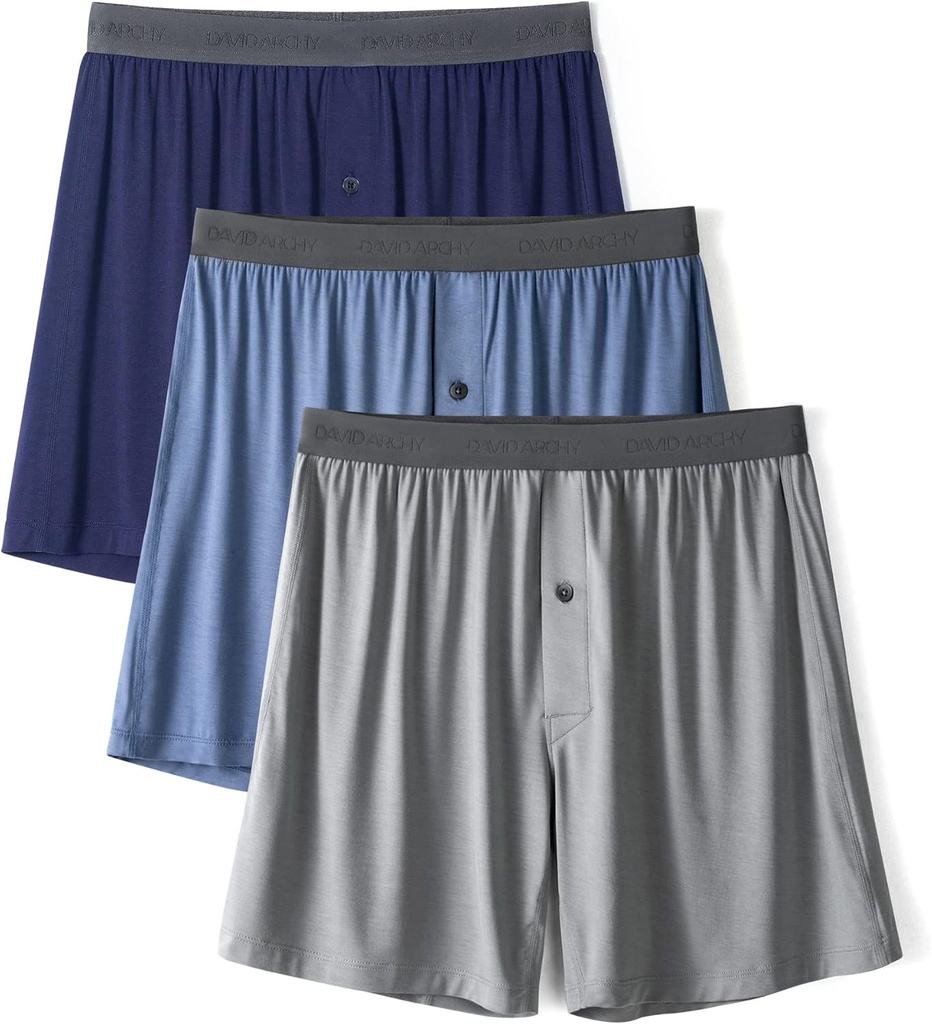 L'ARCHIE DAVID Sous-vêtements homme Bamboo Rayon Boxers pour homme Respirant et cool Boxer homme avec bouton Fly 3 ou 5 Pack