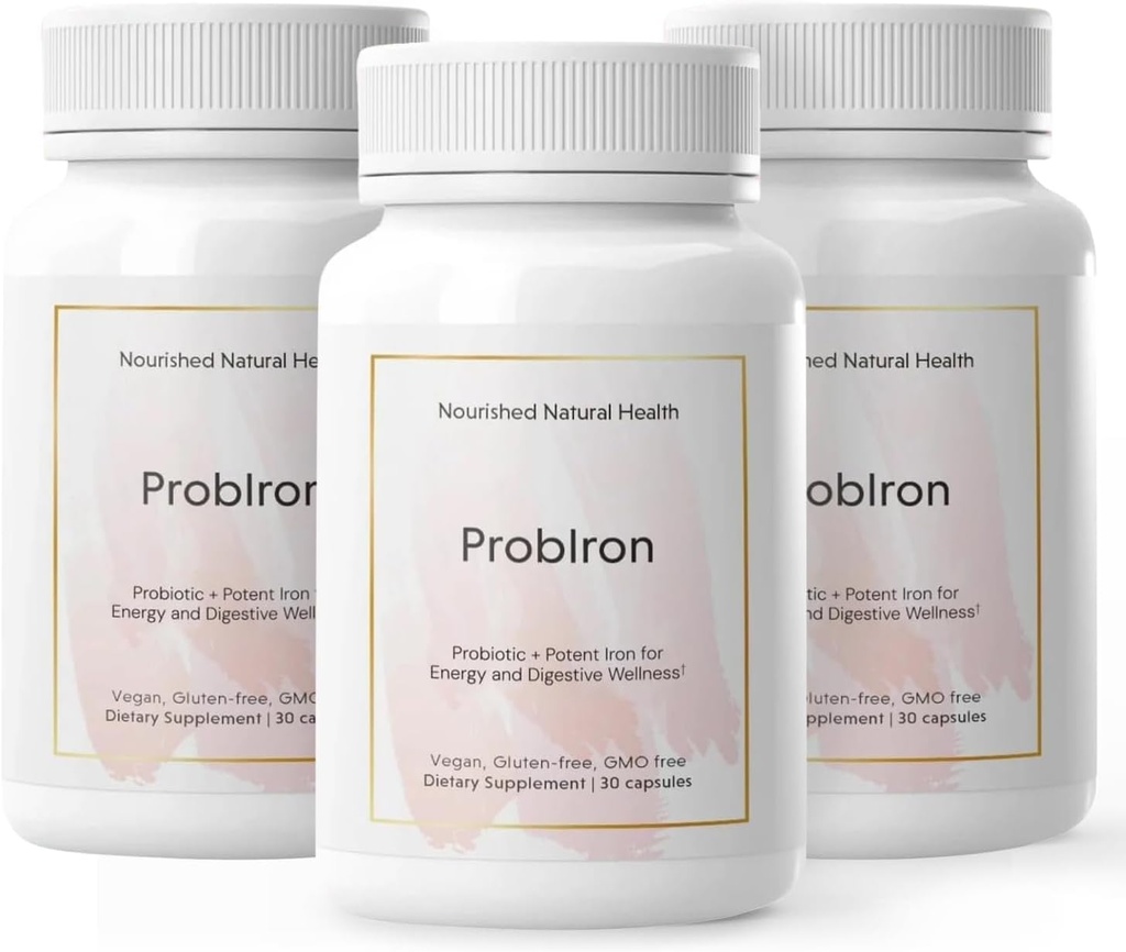 Nourished Natural Health ProbIron - Frauen Probiotic + Eisen Supplement mit Vitamin C und Kupfer - Vegan Formel für Energie und Verdauungs-Wellness - 90 Kapseln