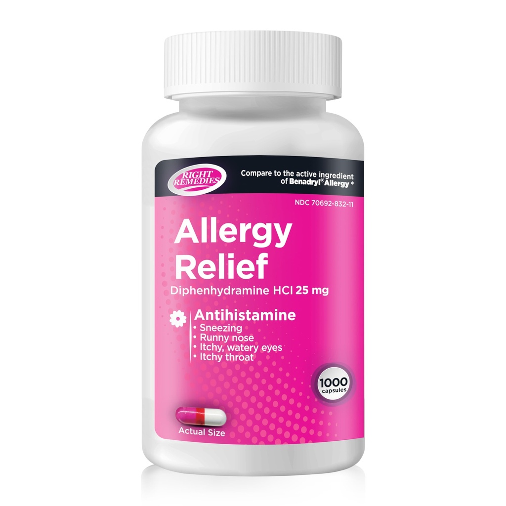 Allergy Relief, Antihistamin, Diphenhydramin HCL 25mg, Relieves Seasonal Indoor oder Outdoor Allergien, Runny Nose, Sneezing Allergy Relief (1000 Kapseln)