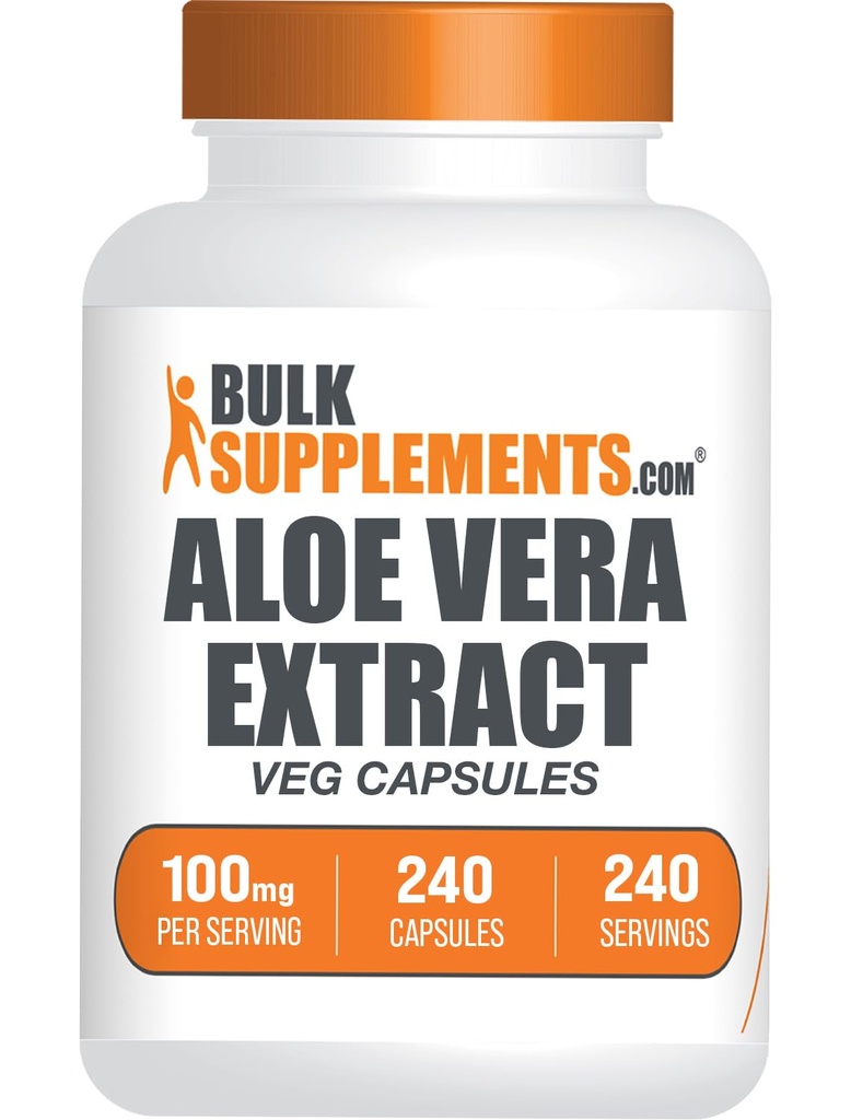 BulkSupplements.com Aloe Vera Capsules - Aloe Vera Extract, Aloe Vera Supplement - Kräuterergänzung, Glutenfrei, 1 Kapsel pro Servierung, 240 Veg Kapseln (Pack von 1)