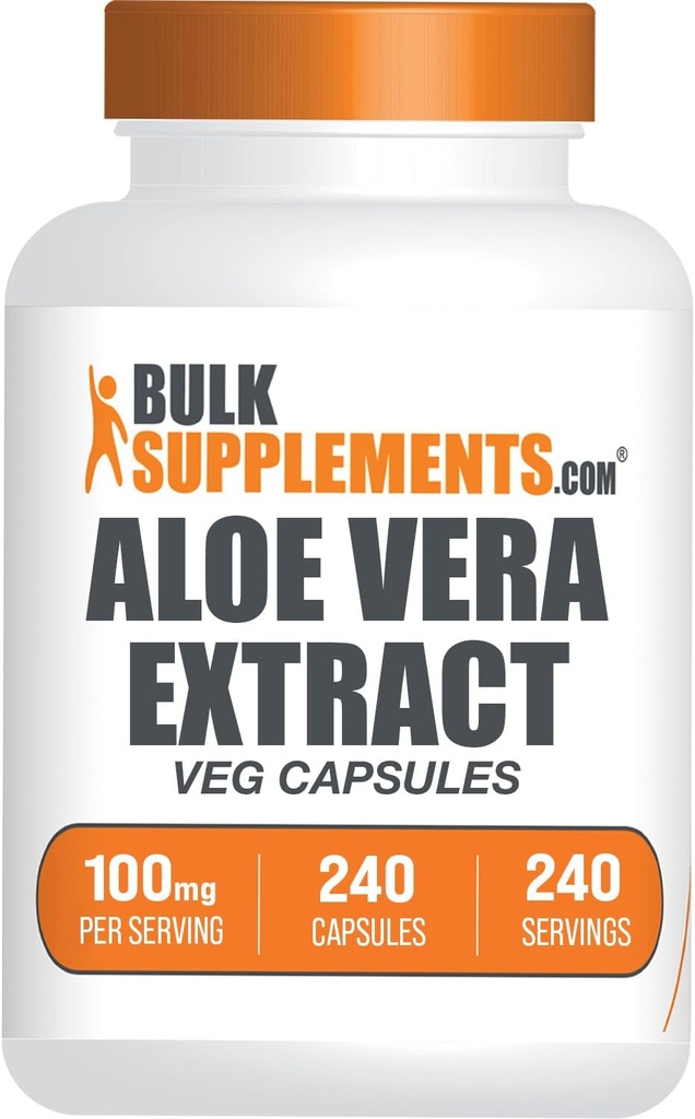 BulkSupplements.com Aloe Vera Capsules - Aloe Vera Extract, Aloe Vera Supplement - Herbal Supplement, Gluten Free, 1 Capsule per Serving, 240 Veg Capsules (Pack of 1)