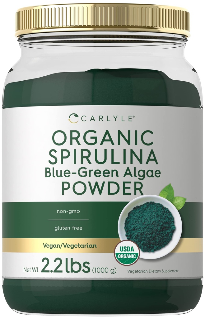 Carlyle Bio Spirulina Pulver 2.2 lbs | Blue Green Algae | 8g Spirulina per Servieren | Vegan, Non-GMO, Glutenfreie Ergänzung