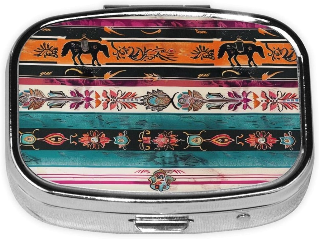 Pferdedruck gedruckt Square Pill Organizer mit 2 Komponenten, Portable Mini Pill Box Pille Fall für Medizin, Vitamin, Fischöl, Ergänzungen