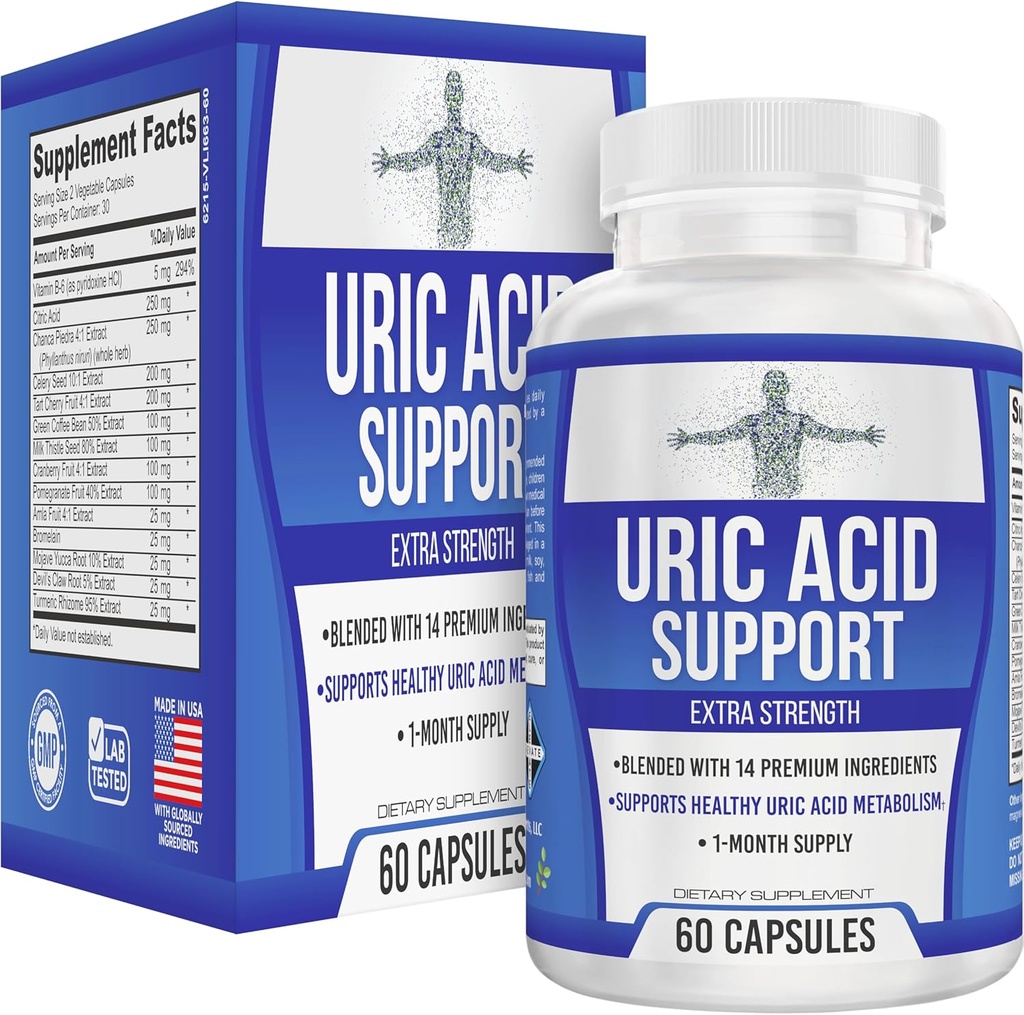 All-in-1 Uric Acid Cleanse Support Supplement mit 14 Wirkstoffen | Daily Detox & Flush Support | Uric Acid Health Supplements für Männer & Frauen | 60 Kapseln