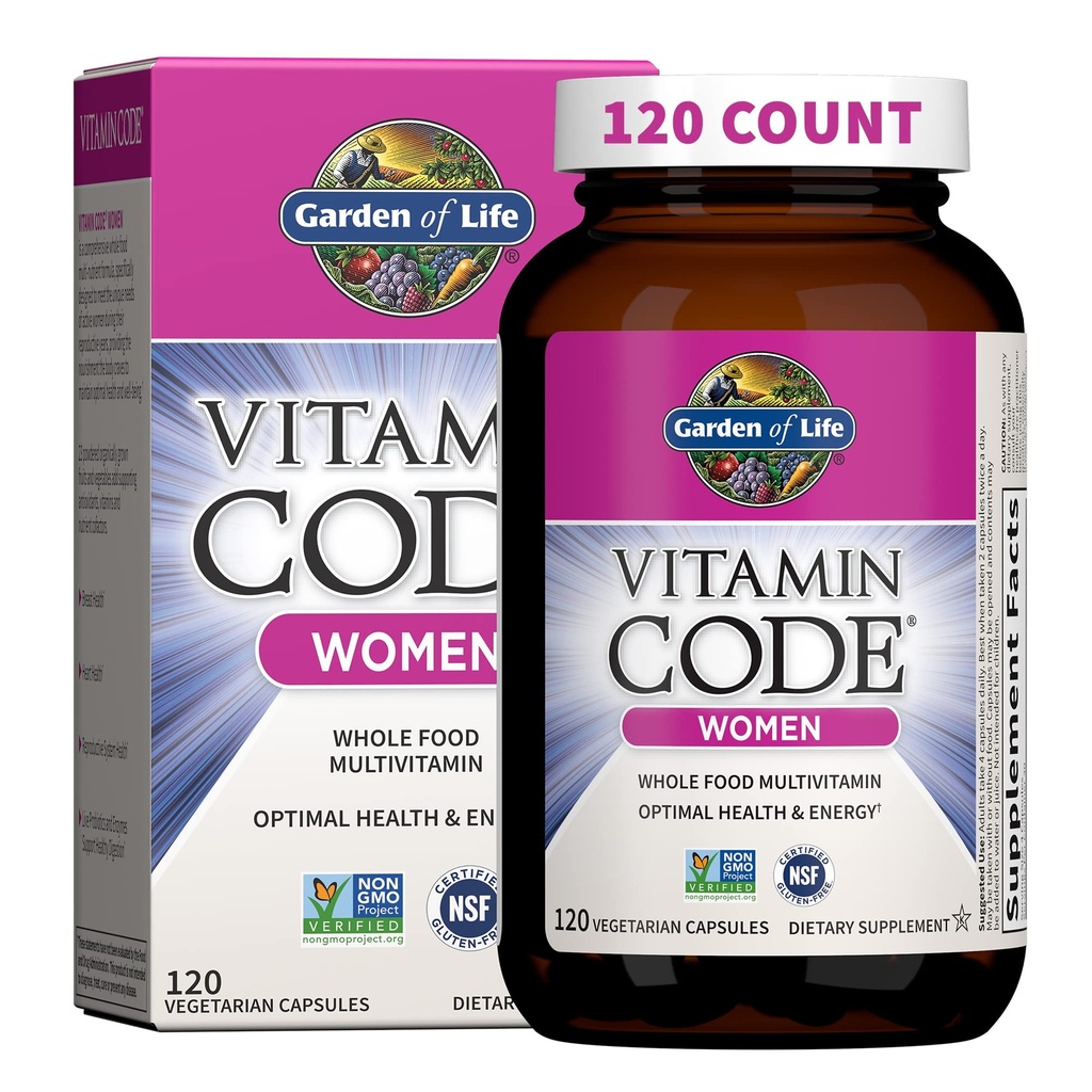 Garten des Lebens Multivitamin für Frauen, Vitamin-Code Frauen Multi - Ganze Nahrung Frauen Multi Vitamine, Eisen, Folat nicht Folsäure, Vitamin A und Probiotika für Frauen Energie, 120 vegetarische Kapseln