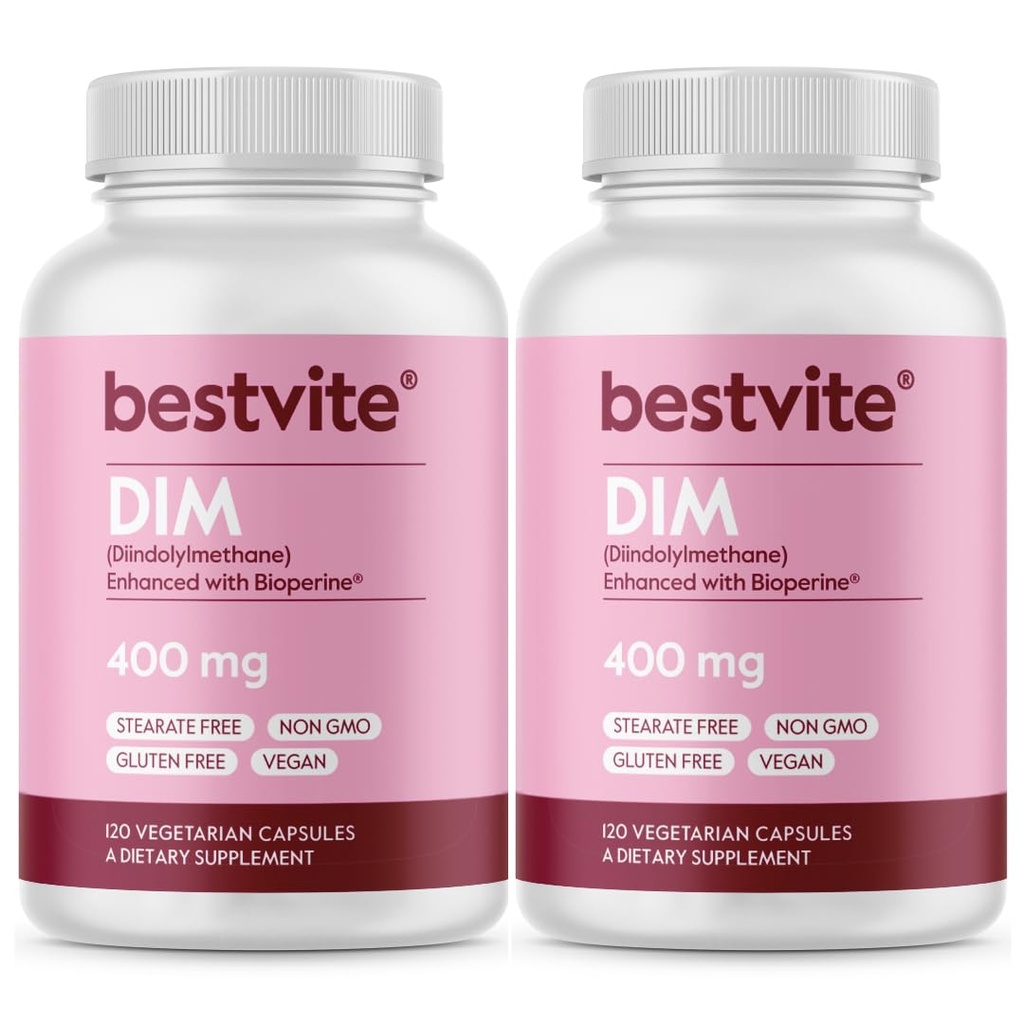 BESTVITE DIM (Diindolylmethan) 400mg mit Bioperin (240 vegetarische Kapseln) (120 x 2) - No Stearates - No Gelatin - Vegan - Non GMO - Glutenfrei