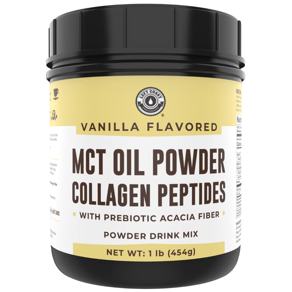 Keto MCT Ölpulver + Kollagen + Prebiotische Akazienfaser, Vanille Flavor, 16 Unzen MCT Ölpulver aus Kokosnüssen. Gras Fed Collagen, Perfekt für Keto, 0 Net Carb, Stevia, Erythritol, Pulvergetränk