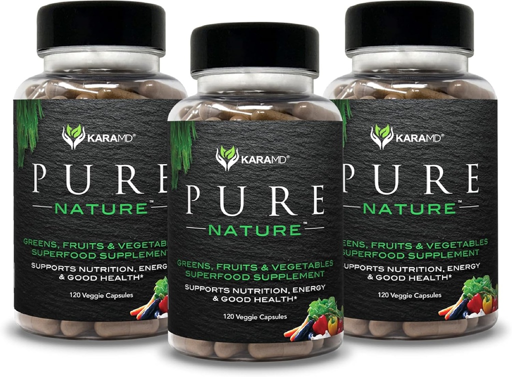 KaraMD reine Natur | Grüne, Obst und Gemüse Ergänzung | Vitamine, Fiber & Antioxidants | 20 Früchte und Gemüse Ergänzungen für Energie & Verdauung | Glutenfrei & Vegan freundlich (3 Pack)
