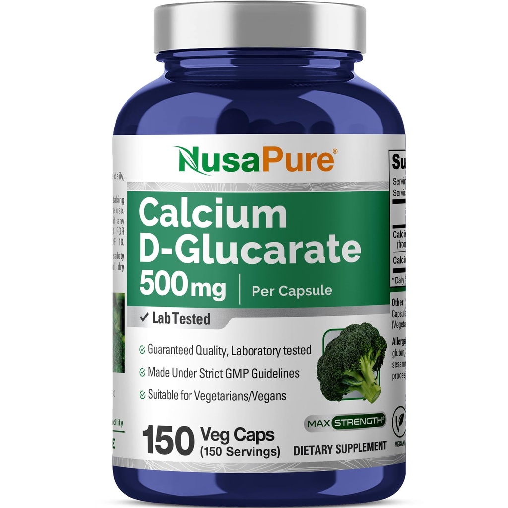 NusaPure Calcium D-Glucarate 500 mg 150 Veggie Caps, Vegan, Non-GMO, Glutenfrei
