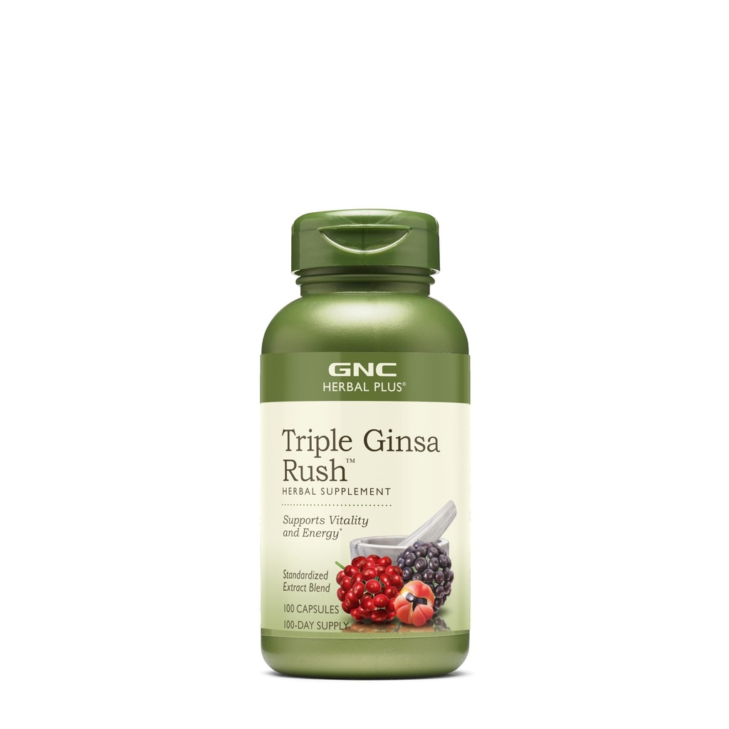 GNC Herbal Plus Triple Ginsa Rush, soutient la vitalité et l'énergie, 100 capsules