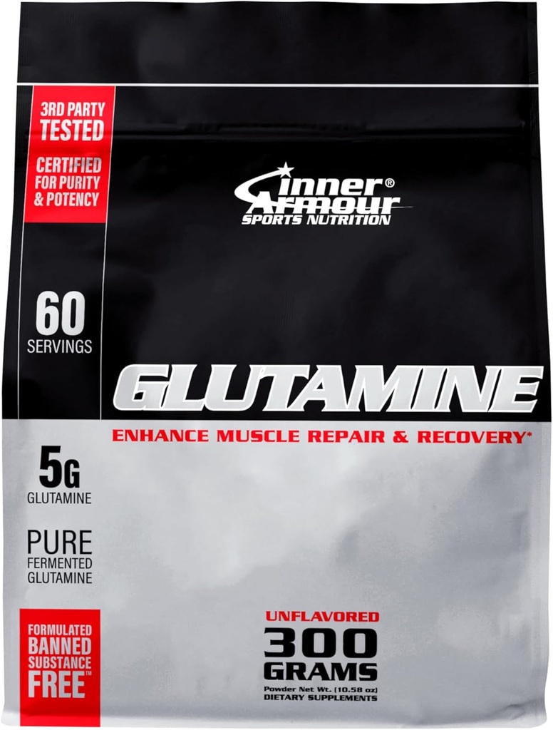 Pure Glutamine Powder – Post Workout Recovery – Muscle Growth – Fonction du système immunitaire - Dissolution rapide, sans aromatisant, supplément de fitness amiable végétalien - 300 gr ou 60 portions