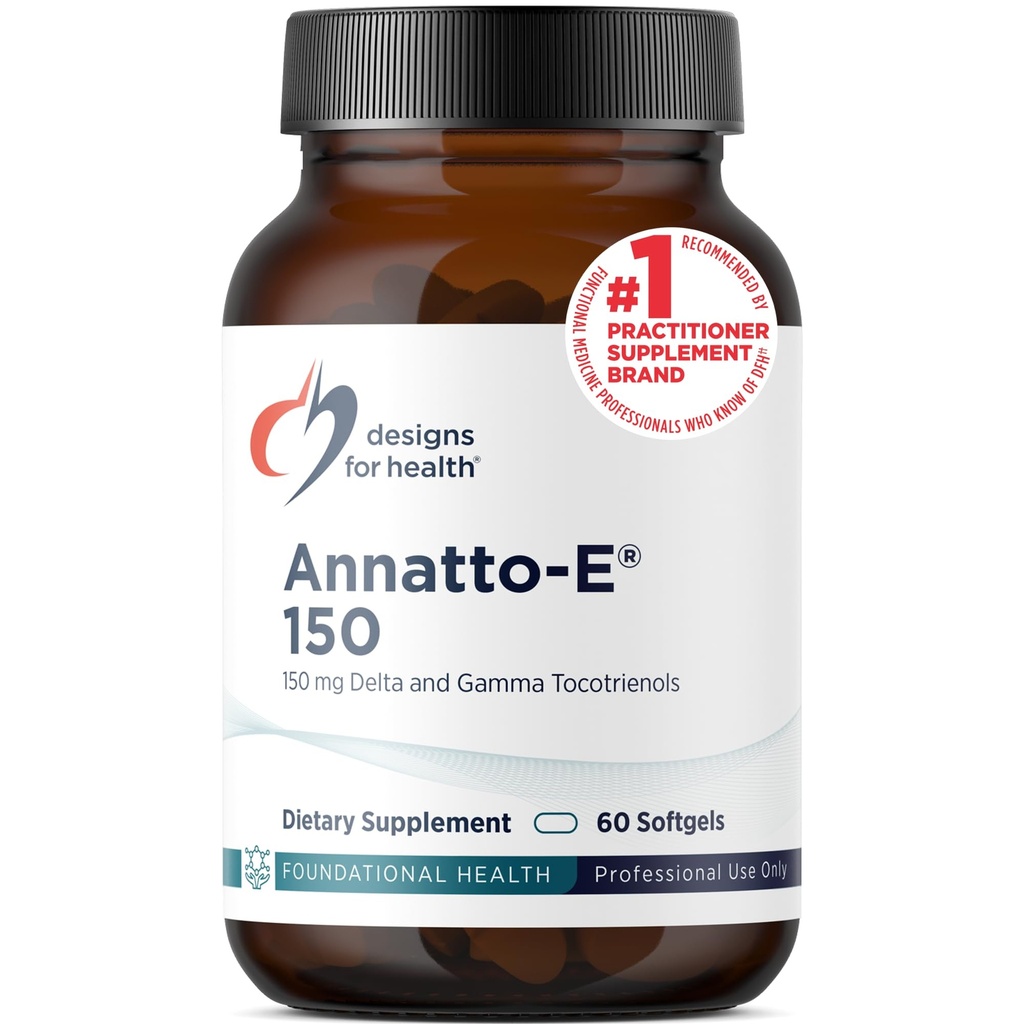 Designs für Gesundheit Annatto-E 150mg Tocotrienols - DeltaGold Vitamin E Complex Supplement mit Delta + Gamma Tocotrienols - Herz-Kreislauf-, Gesunde Alterung + Antioxidantienunterstützung - Non-GMO (60 Softgels)